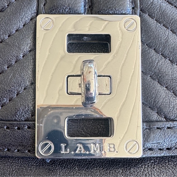 NWOT L.A.M.B. by Gwen Stefani Black Quilted Leather Chevron Messenger Bag - Picture 10 of 13